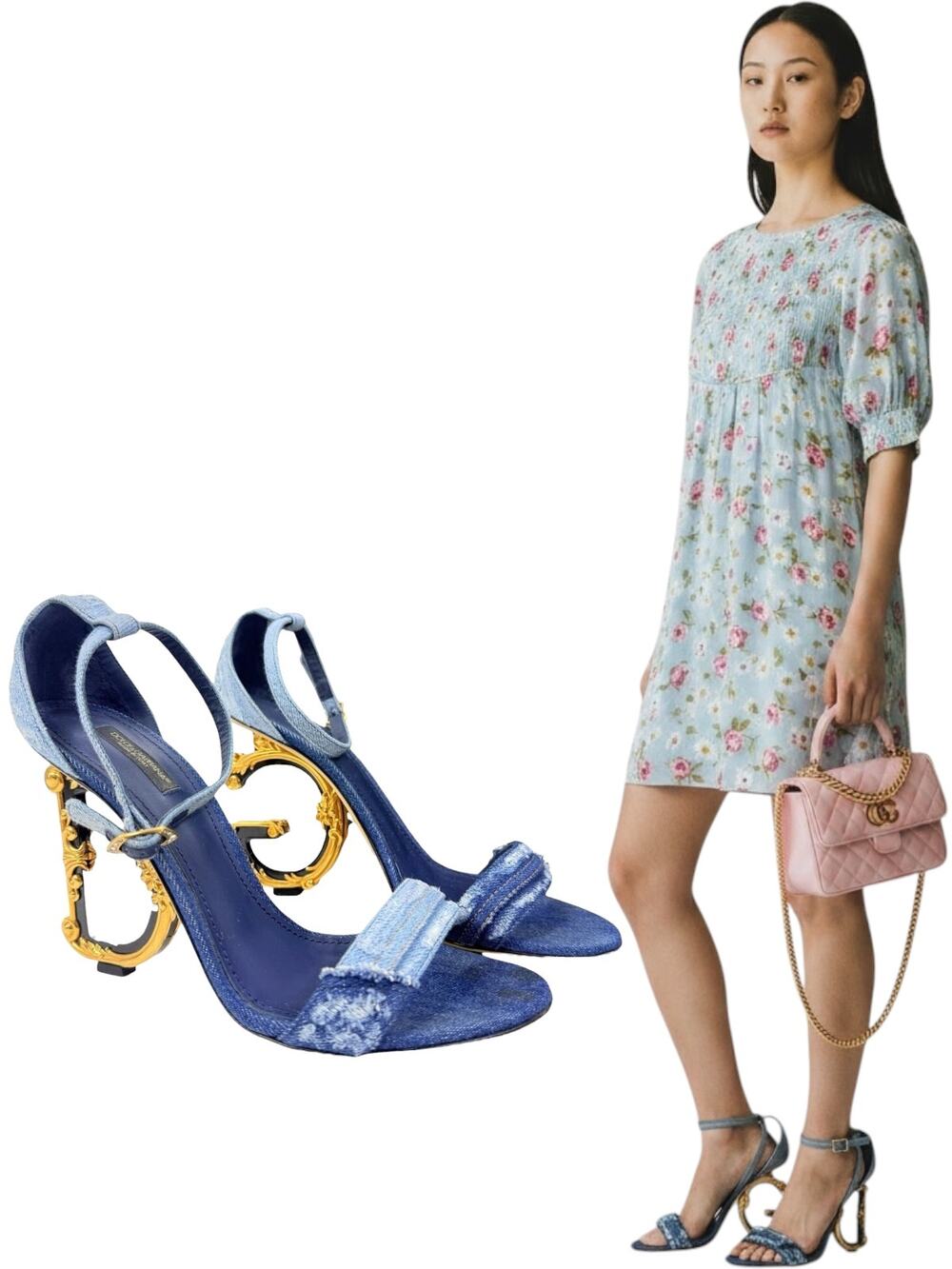 Dolce & Gabbana Patchwork Denim DG Heel Sandals Blue Size 40